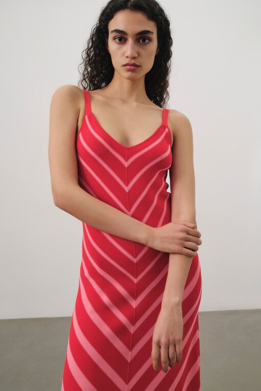 Stripes Print Dress in Red - 1