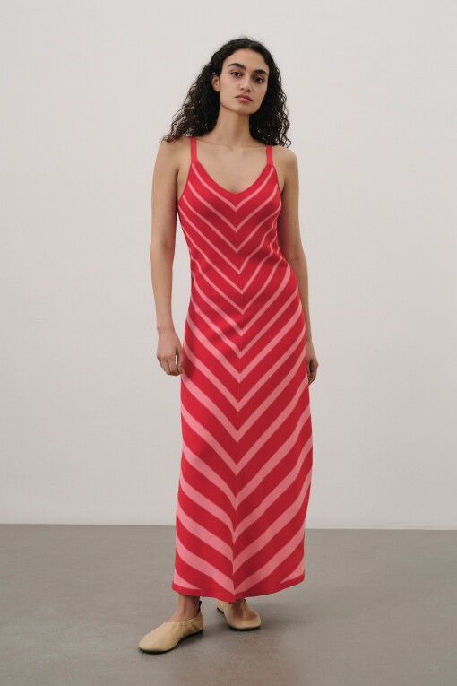 Stripes Print Dress in Red - 2