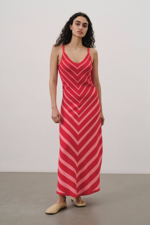 Stripes Print Dress in Red 