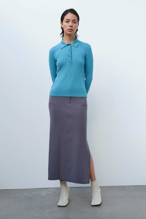Turquoise Polo Neck Sweater - 1