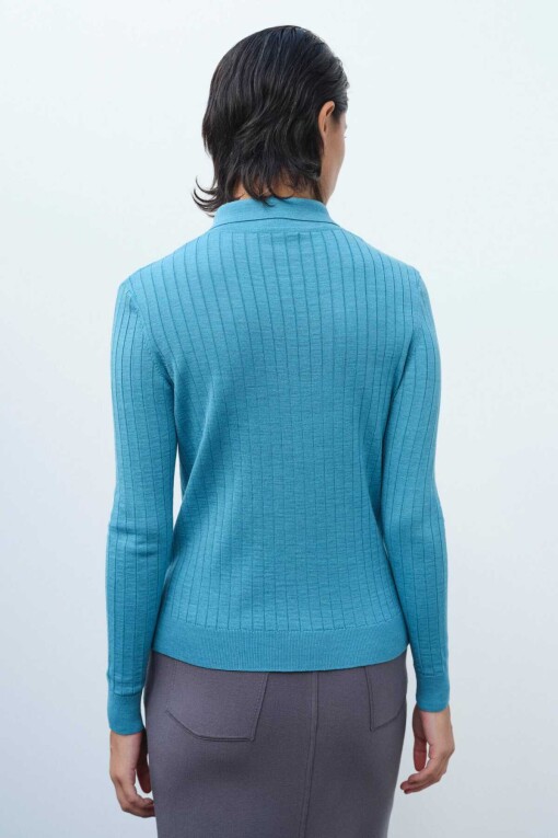 Turquoise Polo Neck Sweater - 3