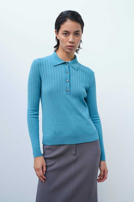 Turquoise Polo Neck Sweater - 1