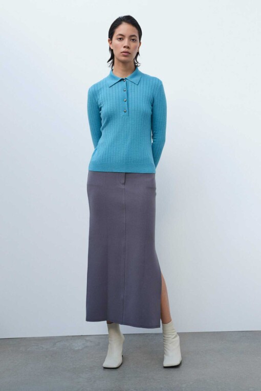 Turquoise Polo Neck Sweater - 2