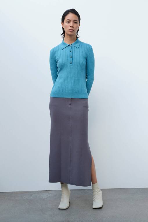Turquoise Polo Neck Sweater - 1