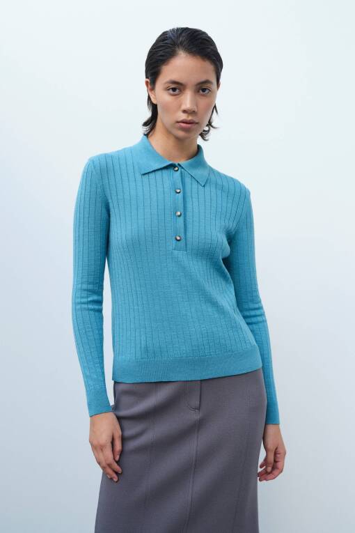 Turquoise Polo Neck Sweater - 2
