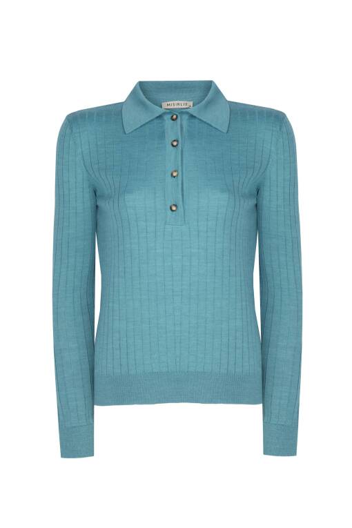 Turquoise Polo Neck Sweater - 4