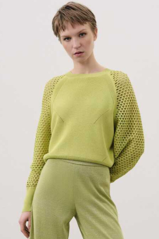 Mesh Sleeve Green Sweater 