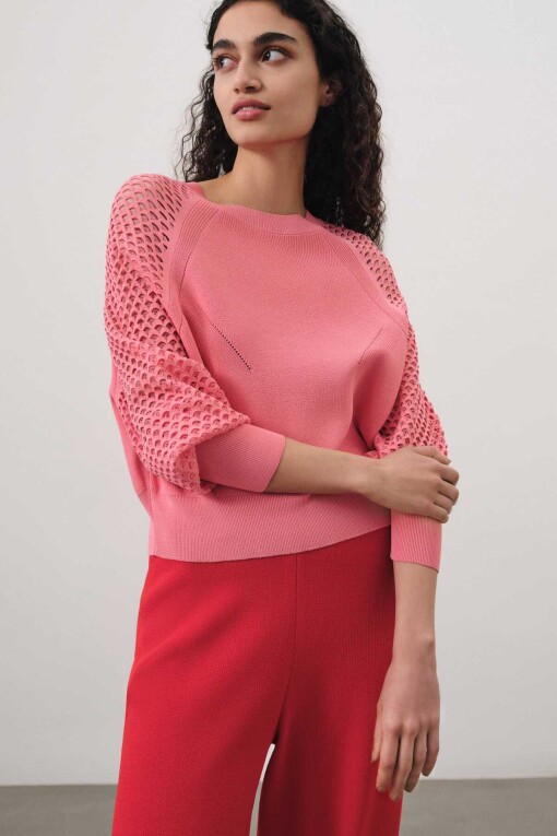 Mesh Sleeve Pink Sweater Sweater 