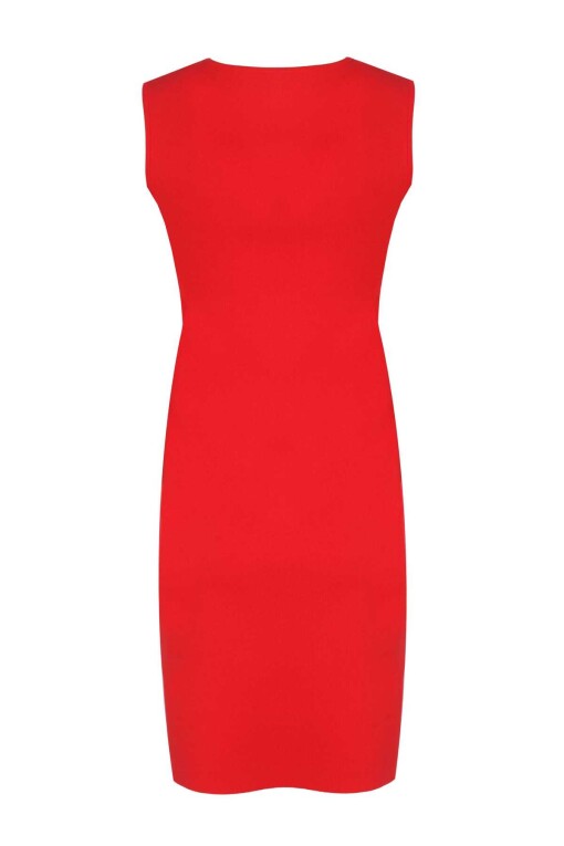 Kırmızı Kare Yaka Kısa Elbise - 5