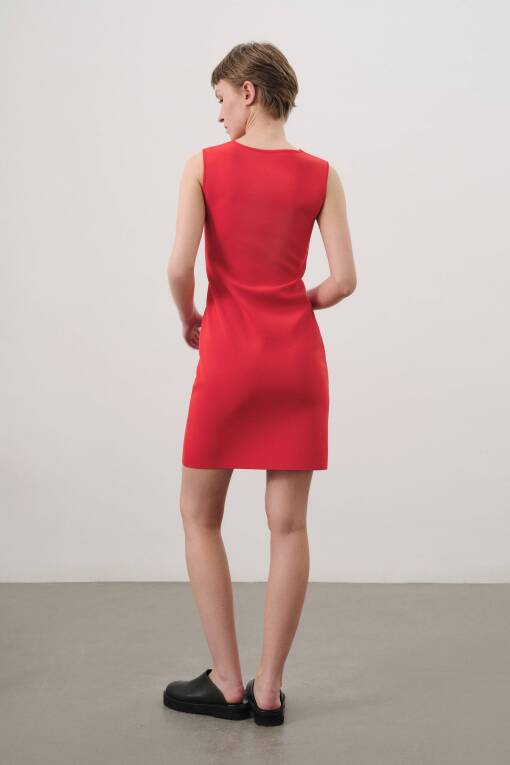 Kare Yaka Kırmızı Elbise - 2