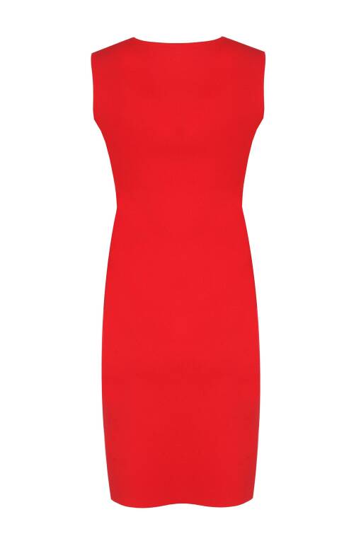 Kare Yaka Kırmızı Elbise - 5