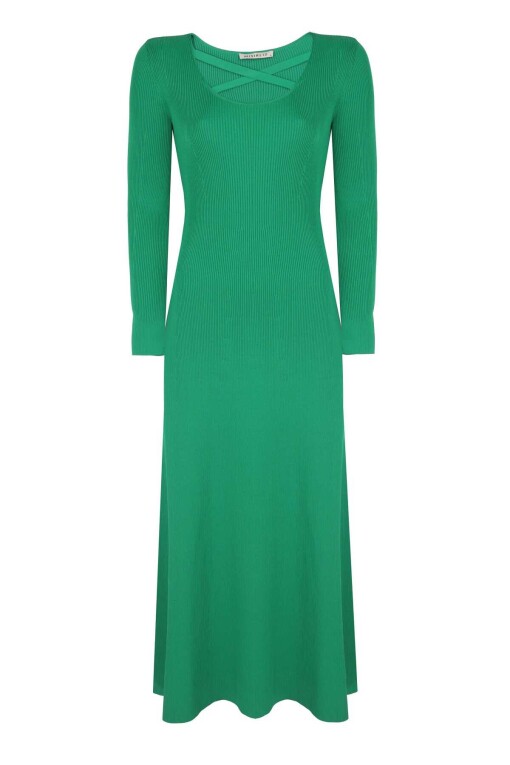 Yeşil Uzun Triko Elbise - 4