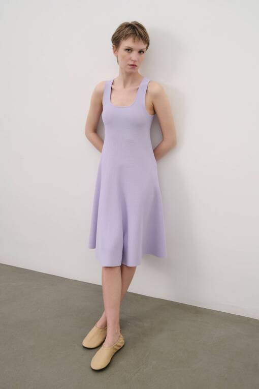 Kalın Askılı Lila Triko Elbise - 1