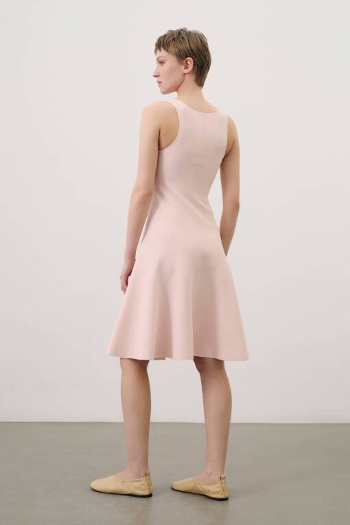 Kalın Askılı Pembe Triko Elbise - 3