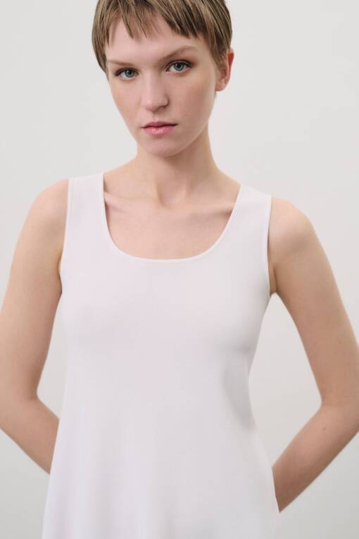 Kalın Askılı Ekru Triko Elbise - 2