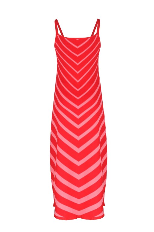 Kırmızı V Yaka Askılı Uzun Elbise - 5