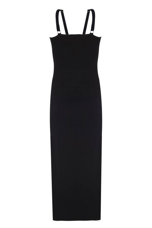 Askılı Siyah Triko Elbise - 5