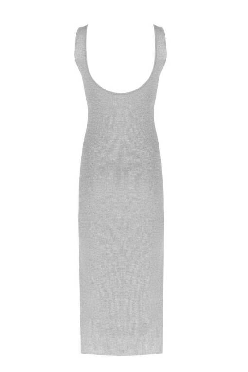 Kalın Askılı Sim Detaylı Gri Elbise - 4