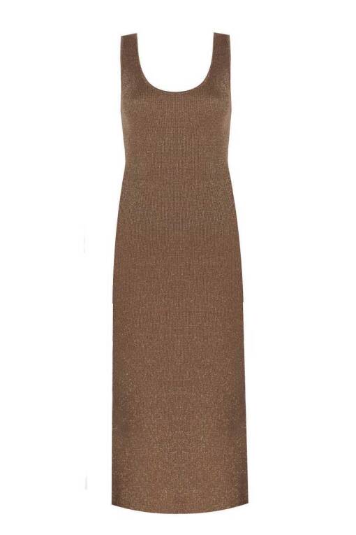Kalın Askılı Sim Detaylı Kahverengi Elbise - 4