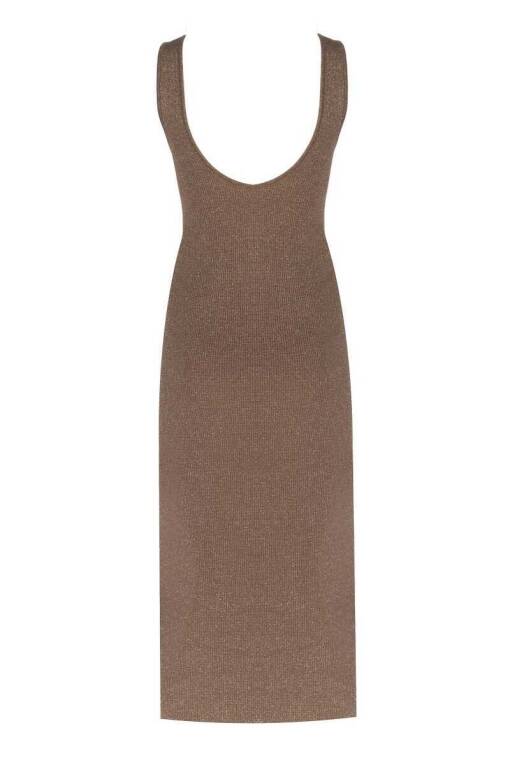 Kalın Askılı Sim Detaylı Kahverengi Elbise - 5