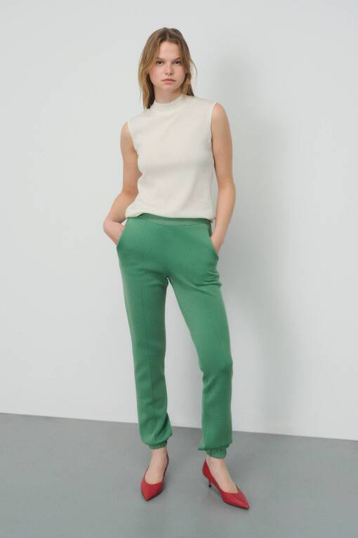 Lastik Paça Yeşil Pantolon - 1