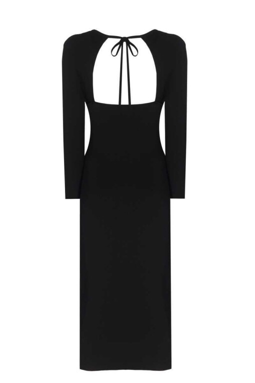 Sırt Dekolteli Siyah Triko Elbise - 6