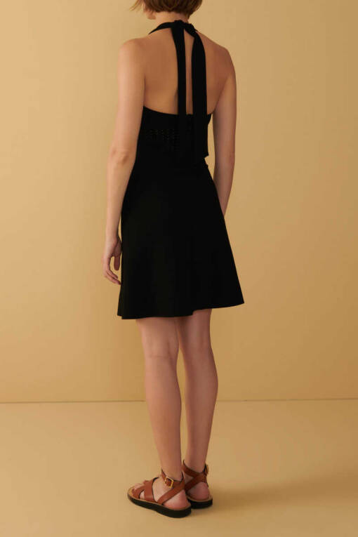 Siyah Ajur Detaylı Triko Elbise - 3