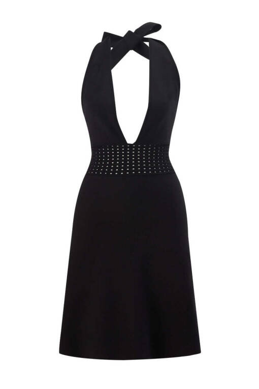 Siyah Ajur Detaylı Triko Elbise - 5