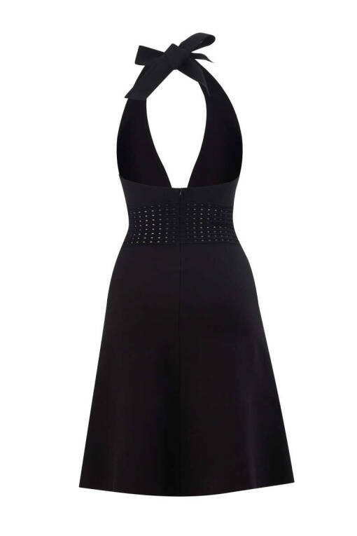 Siyah Ajur Detaylı Triko Elbise - 6