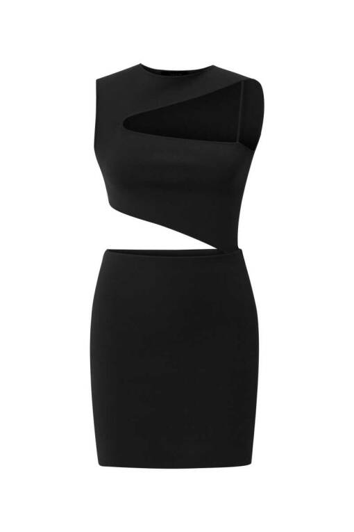 Siyah Cutout Kolsuz Elbise - 7