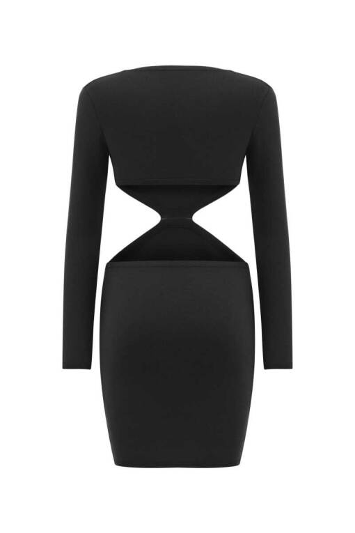 Siyah Cutout Uzun Kollu Elbise - 6