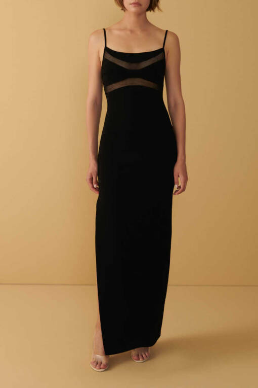 Siyah Transparan Detaylı Askılı Elbise - 2