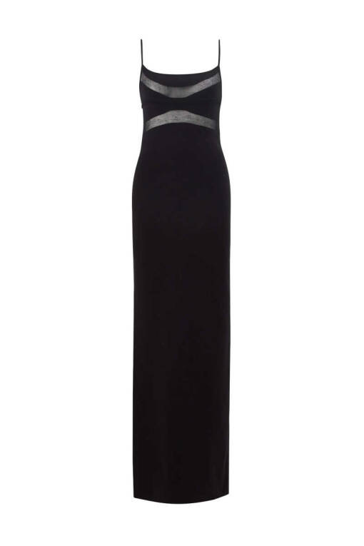 Siyah Transparan Detaylı Askılı Elbise - 5
