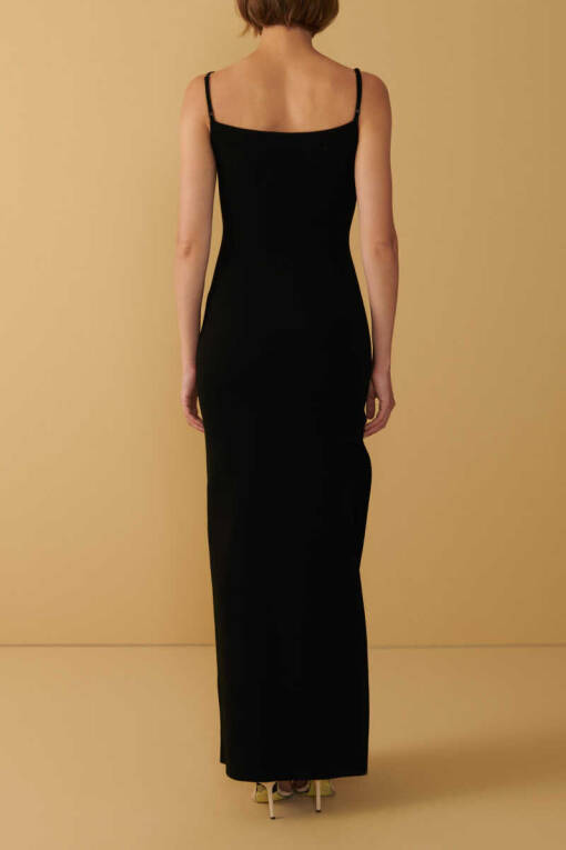 Siyah Transparan Detaylı Askılı Elbise - 3