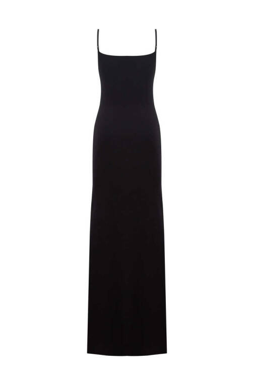 Siyah Transparan Detaylı Askılı Elbise - 6