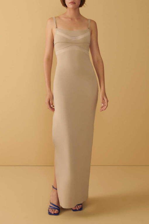 Taş Transparan Detaylı Askılı Elbise - 3