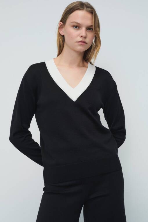 V-Neck Black Sweater - 1