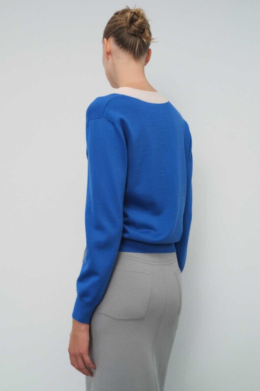 V-Neck Blue Sweater - 2