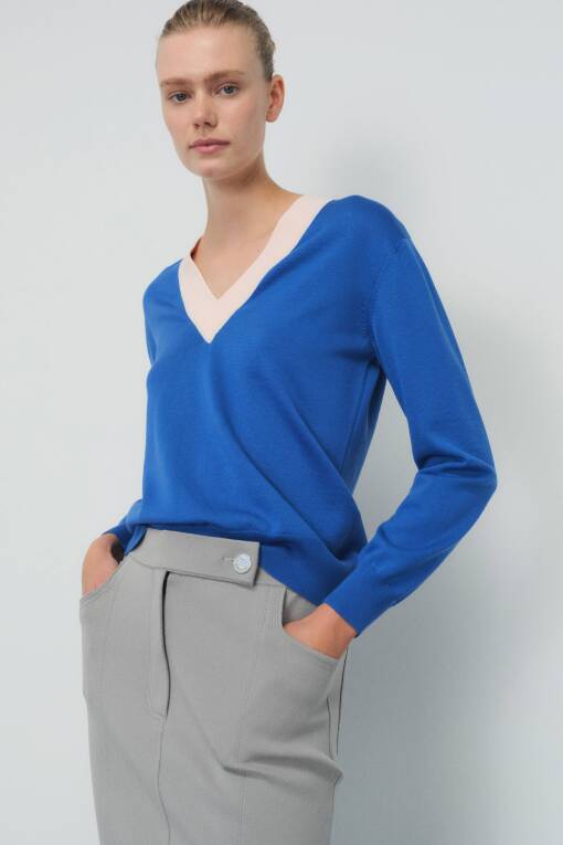 V-Neck Blue Sweater - 1