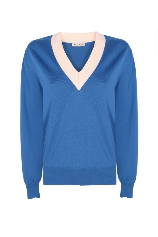 V-Neck Blue Sweater - 4