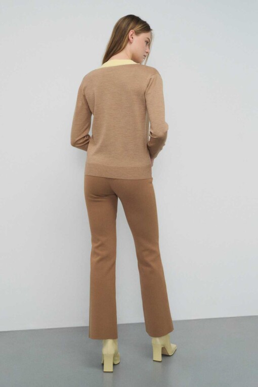 V-Neck Camel Color Sweater - 4