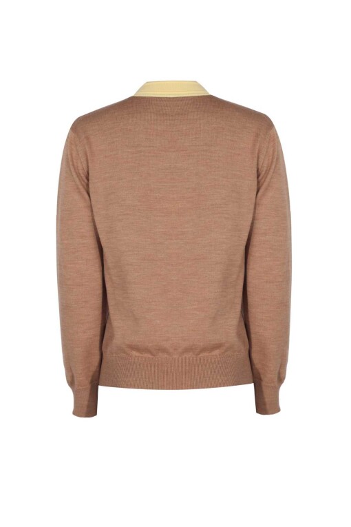 V-Neck Camel Color Sweater - 6