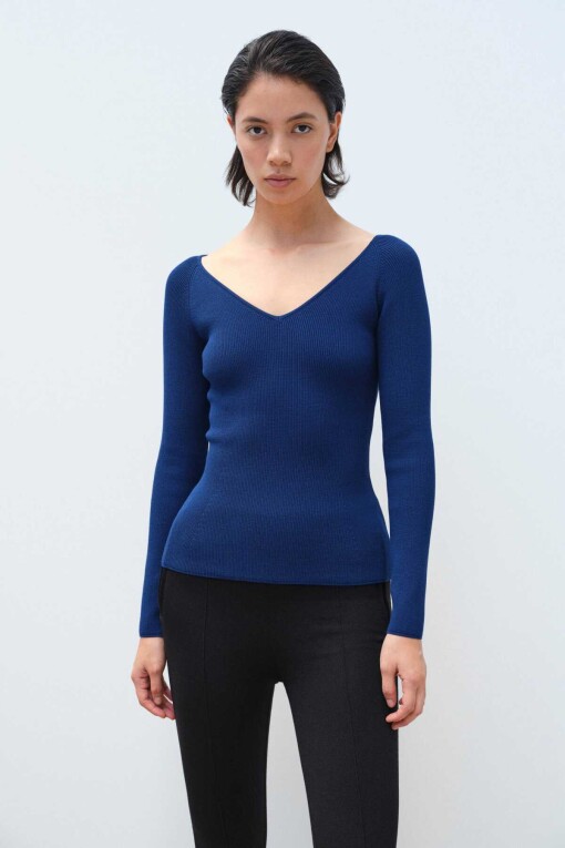 V-Neck Indigo Sweater Sweater - 2
