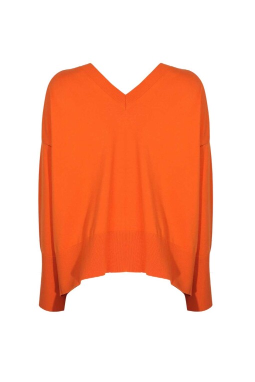 V-Neck Orange Sweater - 4