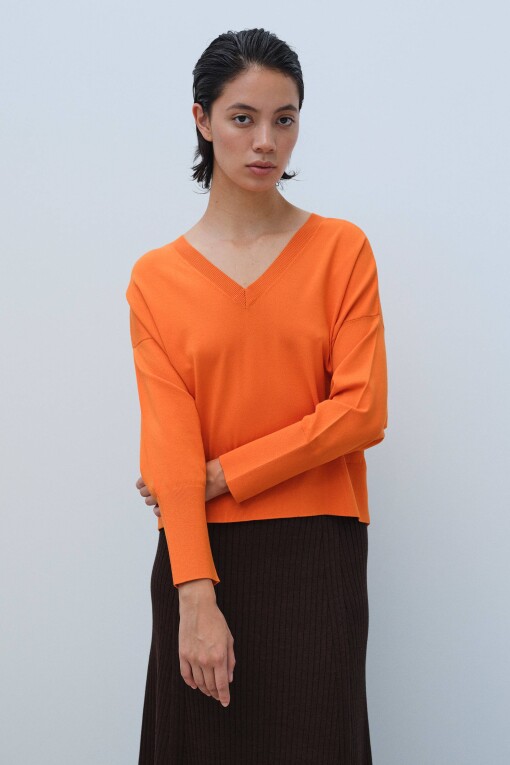 V-Neck Orange Sweater 