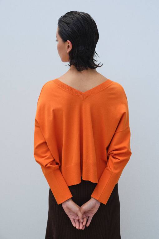 V-Neck Orange Sweater - 2