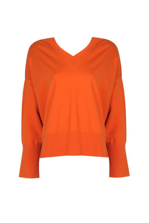 V-Neck Orange Sweater - 3
