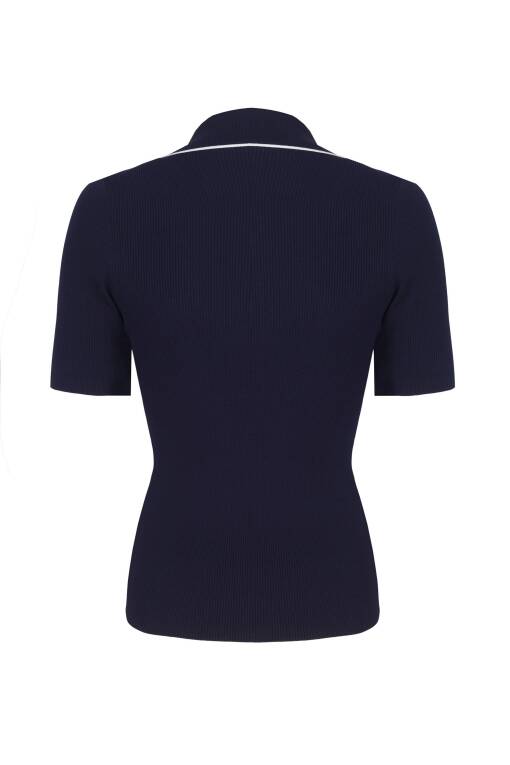 Wide Polo Neck Sweater with Short Sleeve in Dark Blue - 5
